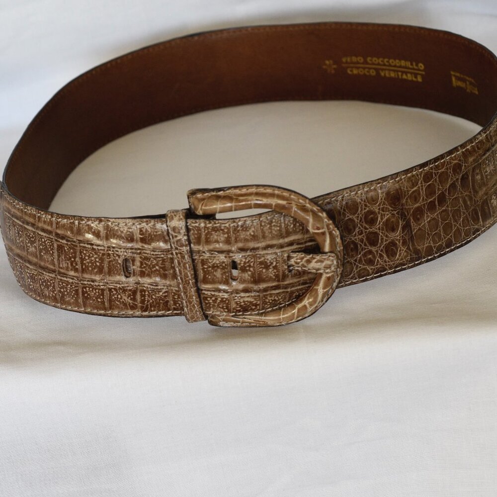 Neiman Marcus Brown Crocodile Leather Belt - Italy